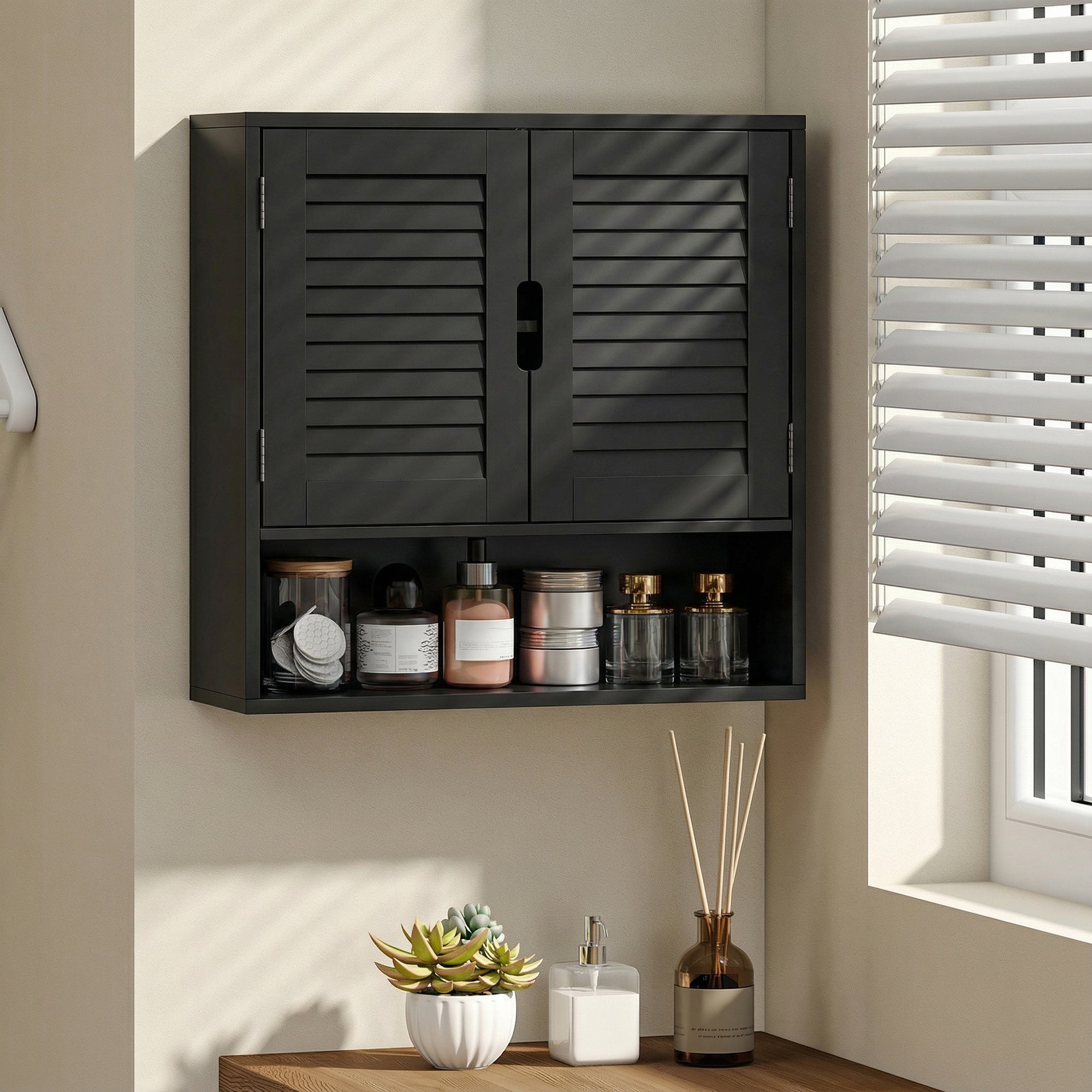 HOMCOM Bathroom Cabinet, Wall Mounted Storage Cabinet with Adjustable Shelves, 60 x 20 x 60 cm, Black