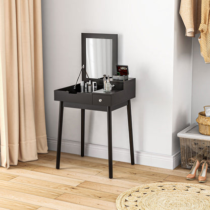 Dressing Table with Flip-up Mirror, Makeup Desk with 2 Drawers and Pine Wood Legs, Vanity Table Writing Desk for Bedroom Living Room, Black