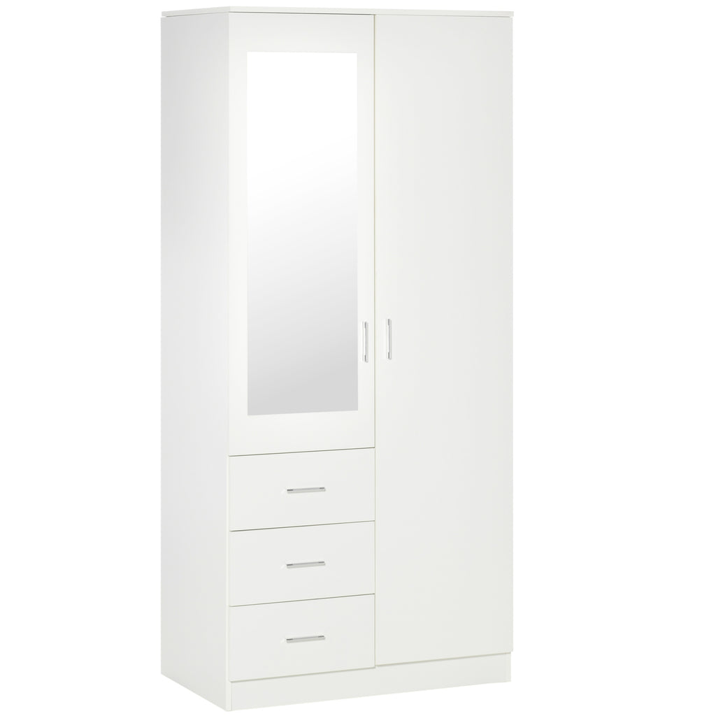 2 Door 3 Drawer Mirrored Wardrobe with Hanging Rail, Modern Clothes Storage Cupboard with Mirror, Drawers and Adjustable Shelves for Bedroom, 80 x 50 x 180 cm, White