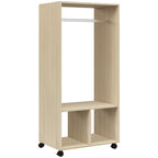 Open Wardrobe on Wheels, Bedroom Wardrobe with Clothes Hanging Rail, 2 Storage Shelves, Mobile Garment Rack for Cloakroom, Hallway, Natural