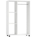 Open Wardrobe on Wheels, Bedroom Wardrobe with Clothes Hanging Rail, 3 Storage Shelves, Mobile Garment Rack for Cloakroom, Hallway, White