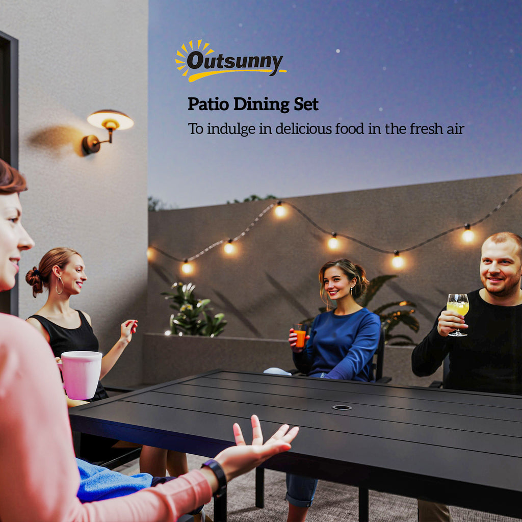 Outsunny Seven-Piece Minimal Metal Garden Dining Set, with Parasol Hole - Black