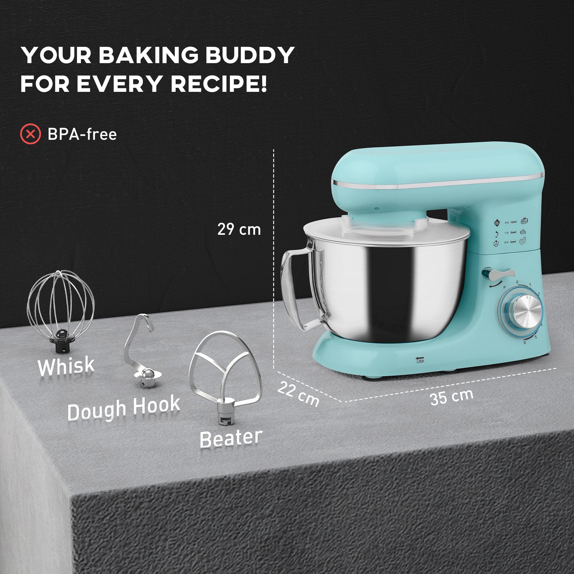 1300W Kitchen Stand Mixer, with Accessories - Blue
