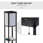 Shelf Floor Lamp Standing Lamp W/4-tier Wooden Open Shelves,26L x 26W x 160Hcm-Black/White