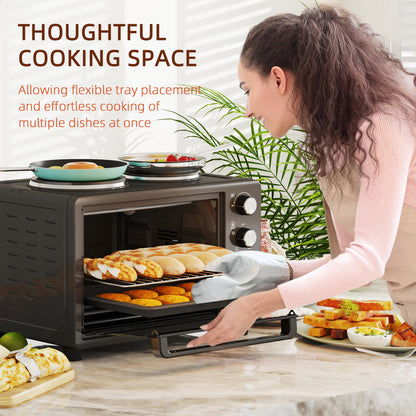 NETTA 28L Toaster Oven with Double Hotplate, 1600W Countertop MIni Oven with 60 Minute Timer & 230°C Temp Control, Baking Tray & Wire Rack, Black