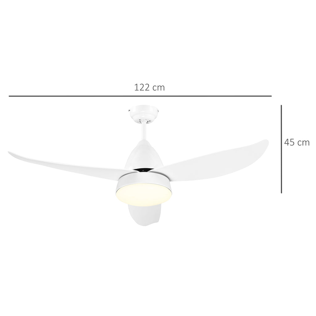 Modern Ceiling Fan with Light, 48-Inch White Small Fans for Bedroom Indoor, Reversible Flush Mount Low Profile Ceiling Light with Remote Control, 3 Blades, 6 Speeds, Timer