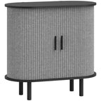 HOMCOM Tambour Sideboard with Fluted Sliding Doors, Modern Kitchen Cupboard with Storage Shelves and Wooden Legs, Grey