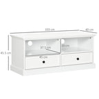 Modern TV Unit Cabinet for TVs up to 45 Inches, TV Stand with Drawers, Open Shelves, Cable Holes for Living Room, White