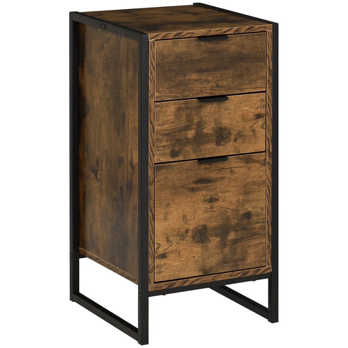 Bedroom Chest of Drawers, Industrial 3-Drawer Dresser, Storage Drawers Unit with Metal Frame for Living Room, Rustic Brown