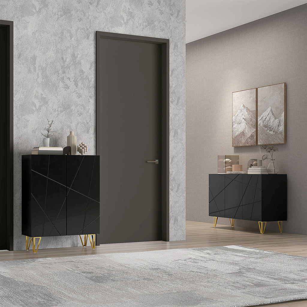 HOMCOM Modern Luxe High Gloss Sideboard, with Hairpin Legs - Black