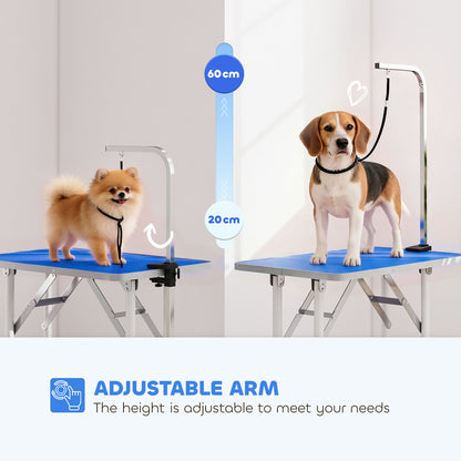 PawHut 32" Foldable Dog Grooming Table Pet Drying Beauty Table Adjustable Fixed Arm Rubber Top, Blue