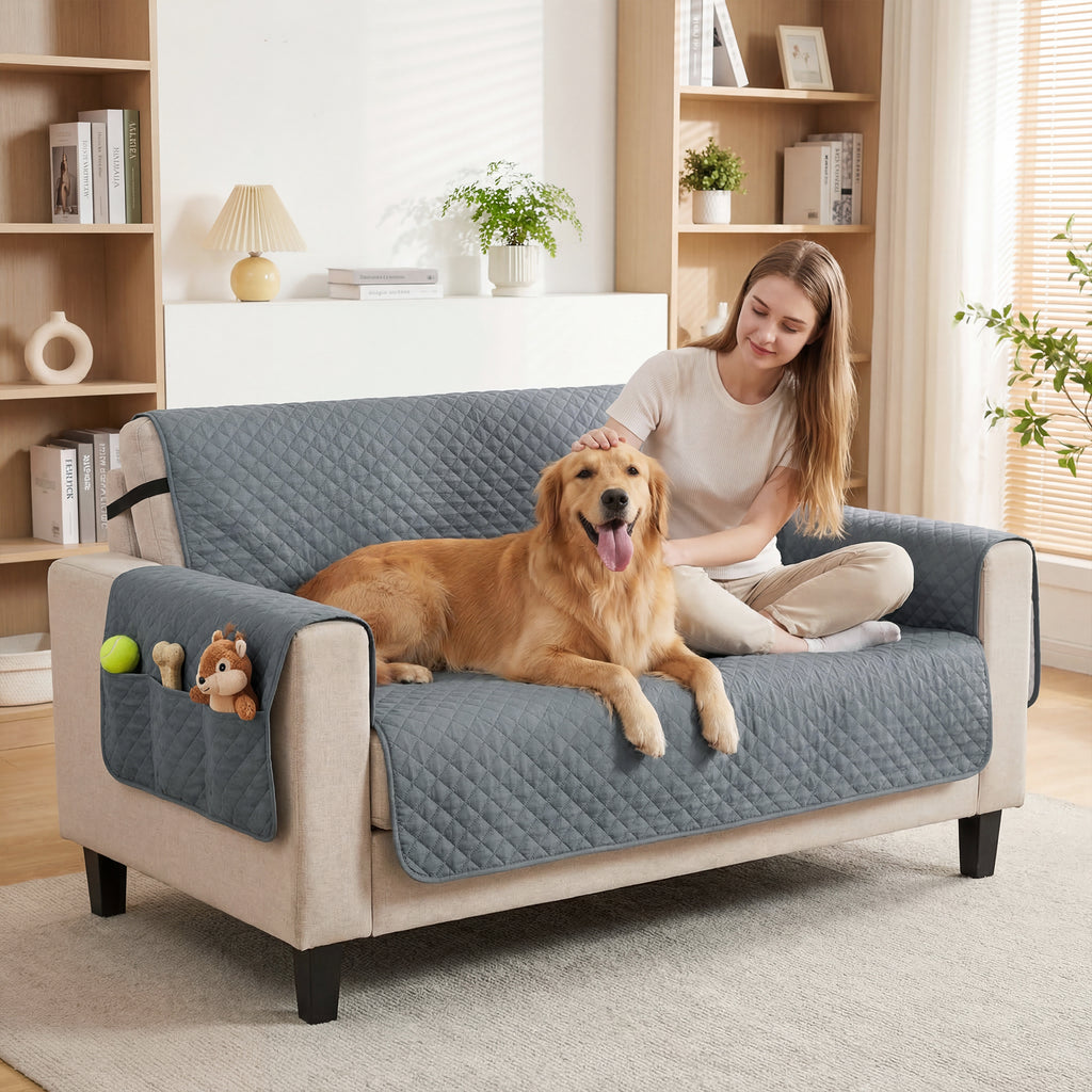 PawHut Waterproof Sofa Cover 2 Seater, Soft Couch Cover for Dogs Cats Pets, Non Slip Sofa Slipcoevr with Elastic Straps