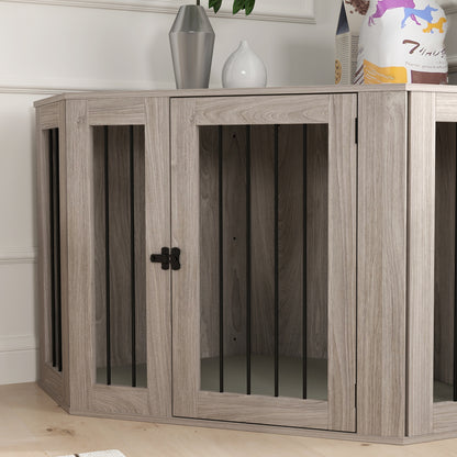 PawHut Dog Crate Furniture Side Table, with Cushion, 122 x 61 x 71cm - Walnut Brown