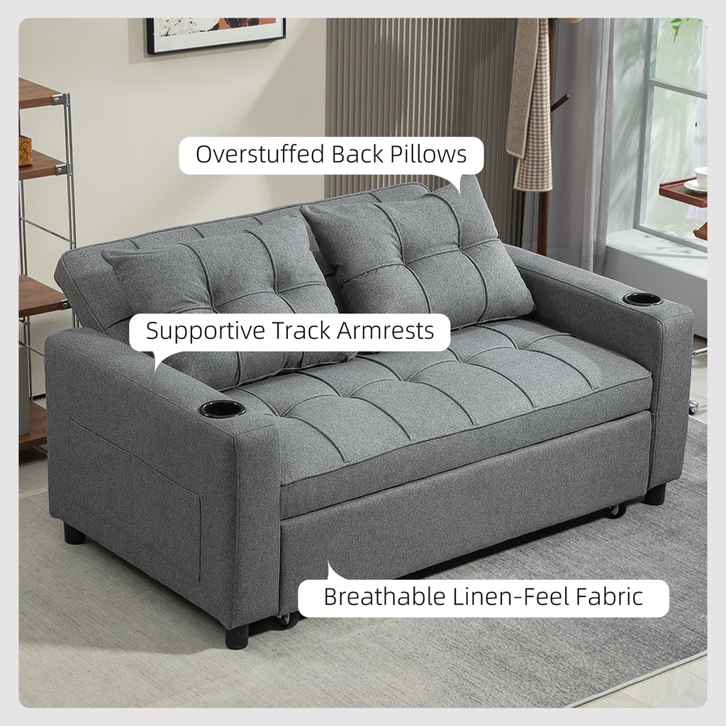 HOMCOM 2 Seater Sofa Bed Pull-Out Sofa Bed for Small Space - Charcoal Grey