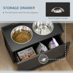 PawHut Stainless Steel Raised Dog Bowls, with 21L Storage Drawer for Large Dogs and Cats - Black