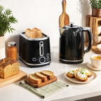 Polished Retro 40-100°C Kettle and Toaster Set - Black