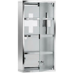 HOMCOM 4 Tier Stainless Steel Wall Mounted Medicine Cabinet Glass Lockable Door Storage Shelves Houseware Bathroom Furniture 60Hx30Wx12D(cm) w/2 Keys
