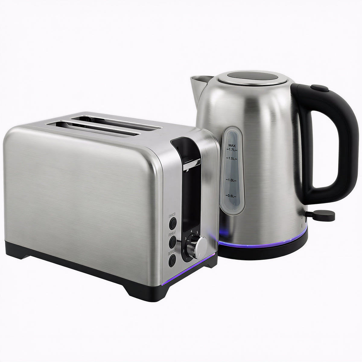 Simple Polished Toaster and Kettle Set - Silver Tone