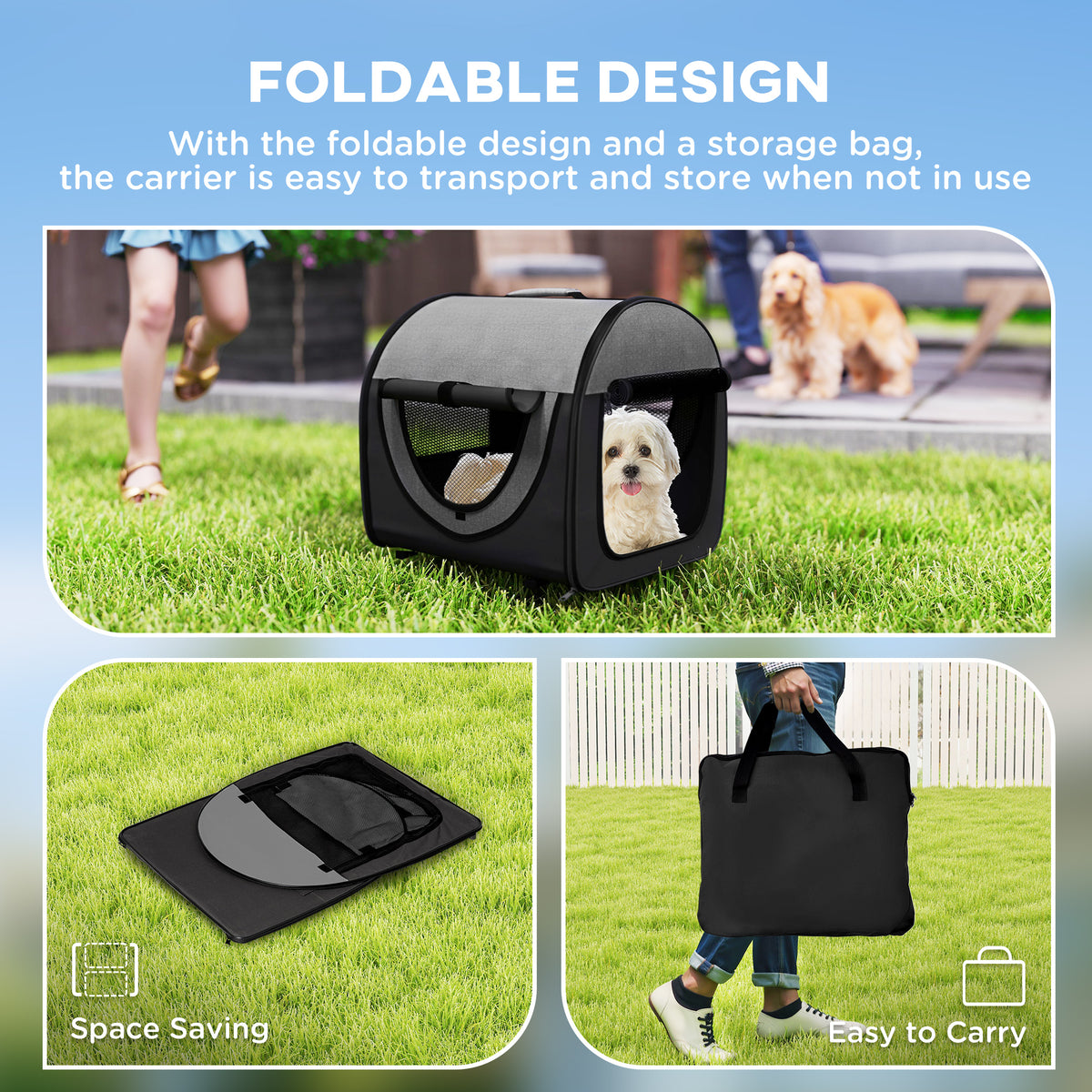 Pawhut Folding Fabric Soft Pet Crate, 46Lx36Wx41H cm - Black