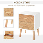 HOMCOM 2 Drawers Bedside Table with Pine Legs, Bedroom Wooden Storage Cabinet, Natural