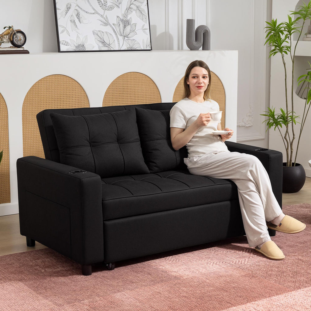 HOMCOM Two-Seater Pull-Out Sofa Bed - Black