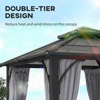 Outsunny 3 x 3(m) Hardtop Gazebo Canopy with 7mm Polycarbonate Double-Tier Roof, Garden Gazebo Permanent Pavilion with Mosquito Netting and Curtains for Patio, Terrace, Dark Grey
