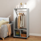 Open Wardrobe on Wheels, Bedroom Wardrobe with Clothes Hanging Rail, 2 Storage Shelves, Mobile Garment Rack for Cloakroom, Hallway, Grey