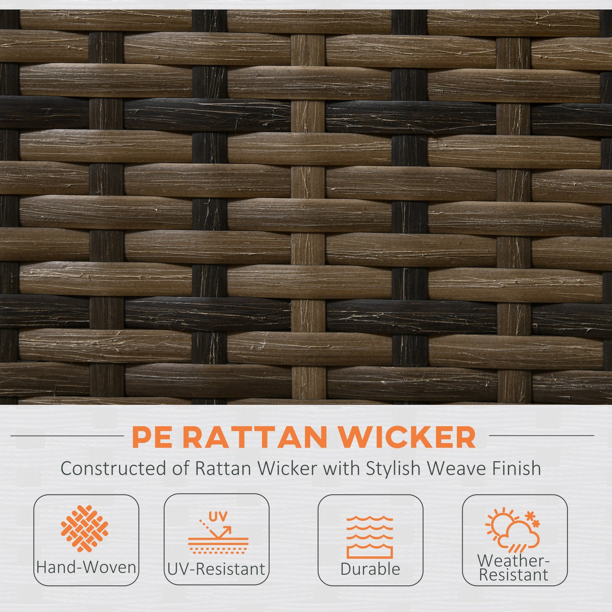 Outsunny 4 Piece Rattan Garden Furniture Set, Outdoor Corner Sofa Set with Storage Table, Loveseats, Cushions - Orange