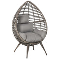 Outsunny Teardop PE Wicker Rattan Chair w/ Thick Cushions 4 Legs Outdoor Seat Egg Garden