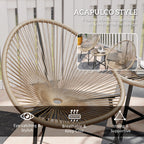 Outsunny 3 Pieces Rattan Bistro Set, Garden Bistro Set with Acapulco Chairs and Glass Top Table, Small Garden Furniture Set with Reinforced Metal Frame for Outdoor, Patio, Balcony, Natural