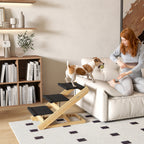 PawHut Adjustable Dog Steps Dog Ramp, 3-Step Non-slip Pet Stairs for Medium Sized Dogs, Foldable Dog Stairs for Bed Sofa