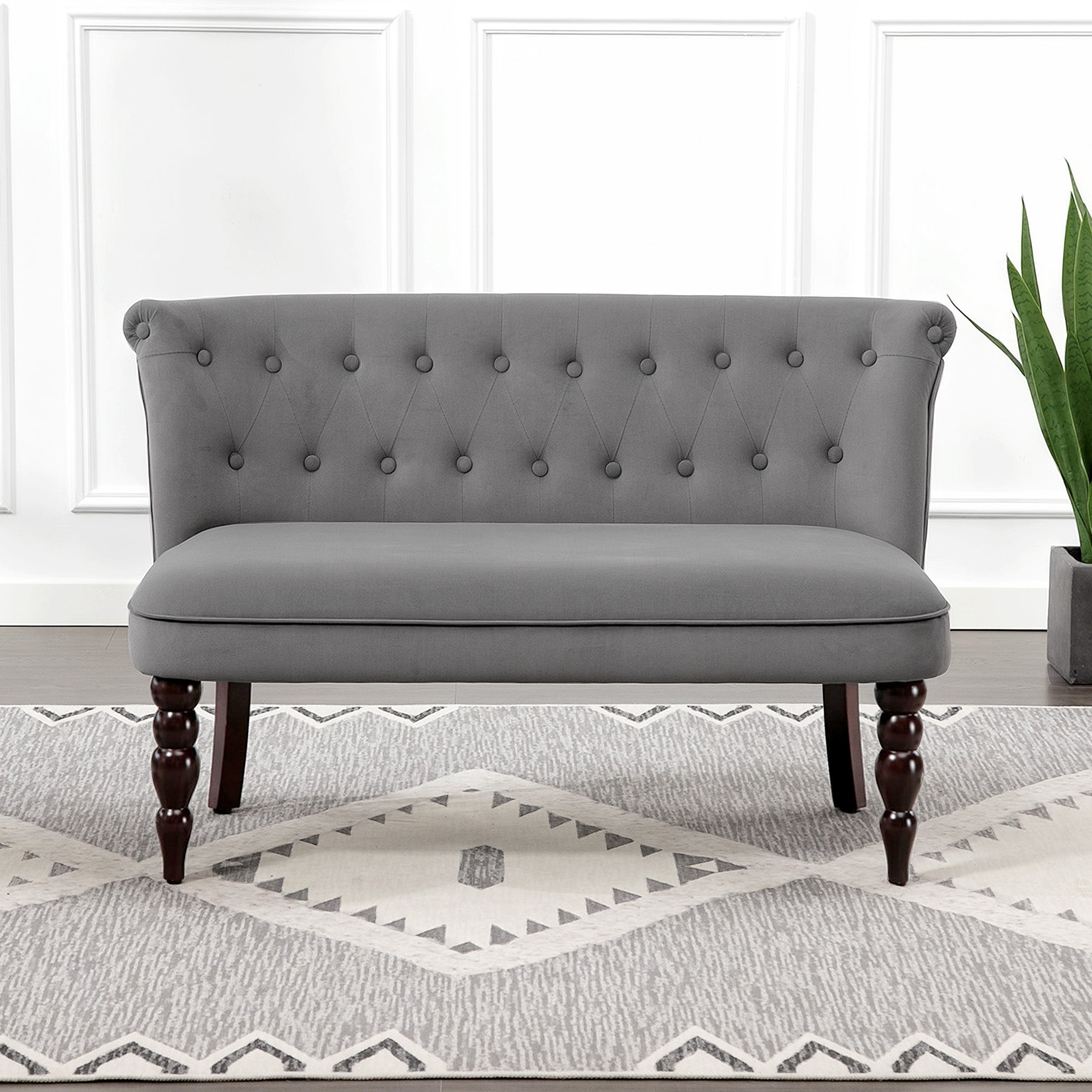 HOMCOM Velvet 2 Seater Sofa, Button Tufted Wingback Loveseat with Rubber Wood Legs for Living Room, Bedroom, Charcoal Grey