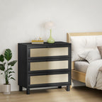 HOMCOM Rattan Bedroom Chest of Drawers, 3 Drawers Storage Unit, Boho Dresser for Living Room, Hallway, Black
