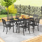 Outsunny 7 Pieces Garden Table and Chairs 6 Seater Outdoor Table and Chairs with Umbrella Hole, for Poolside, Garden, Black
