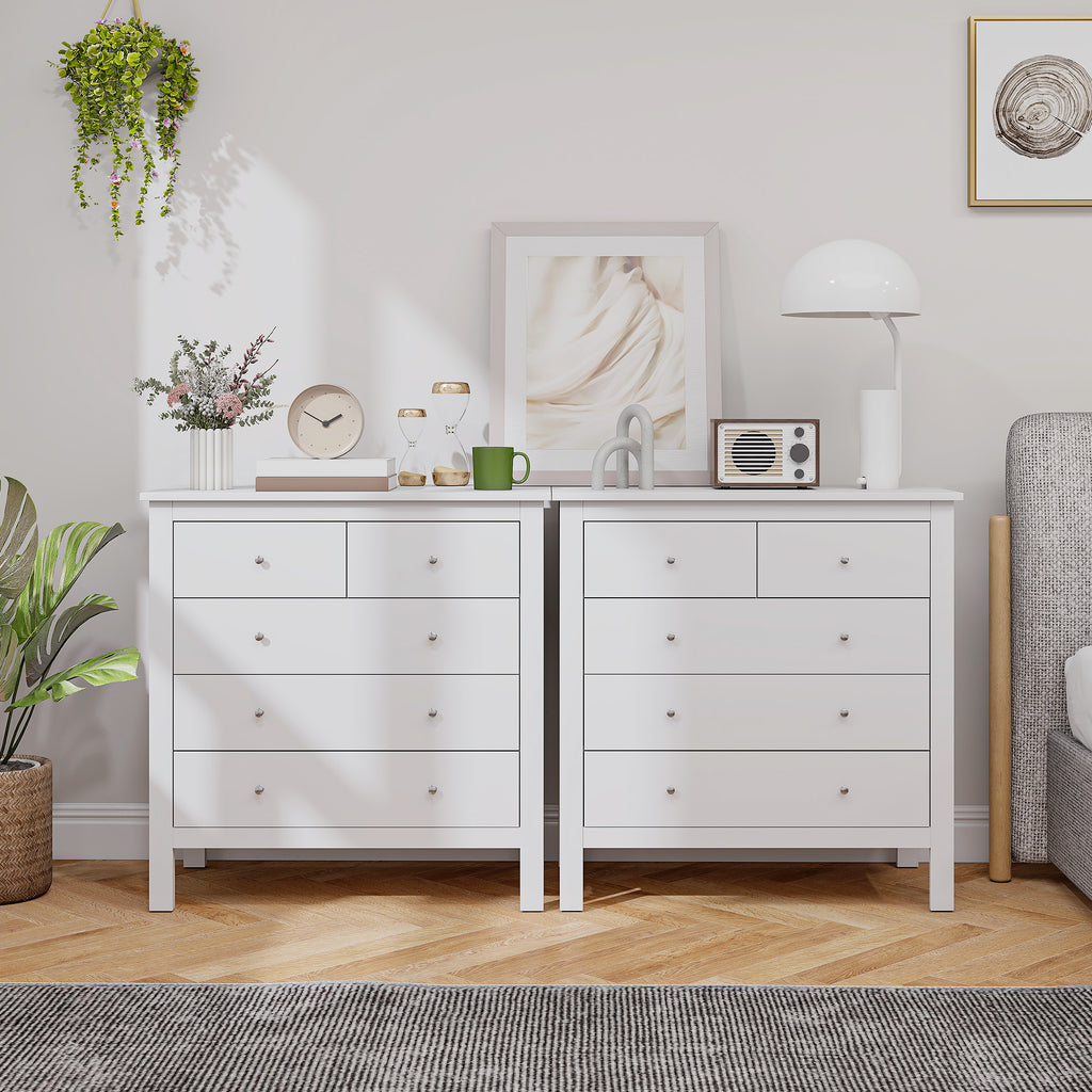 HOMCOM 5 Drawer Chest of Drawers, Modern Dresser for Bedroom, Wide Storage Unit for Living Room, Hallway, Closet, White