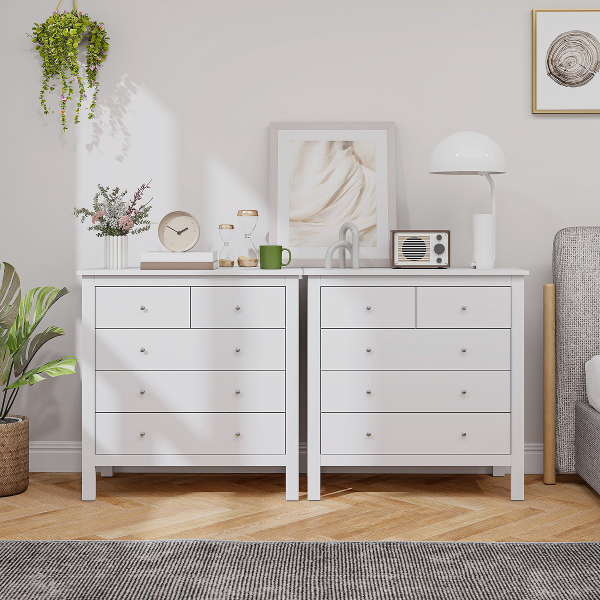 5 Drawer Chest of Drawers, Modern Dresser for Bedroom, Wide Storage Unit for Living Room, Hallway, Closet, White