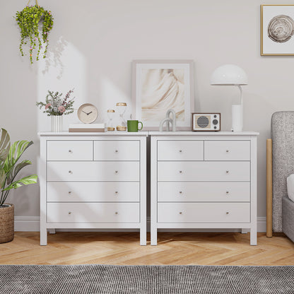 5 Drawer Chest of Drawers, Modern Dresser for Bedroom, Wide Storage Unit for Living Room, Hallway, Closet, White