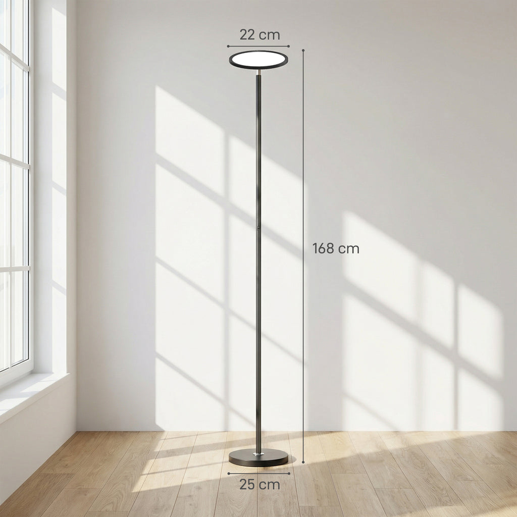 Uplighter Floor Lamp with Tuya App and Music Sync, Standing Lamp with Adjustable Head for Living Room Bedroom, Black