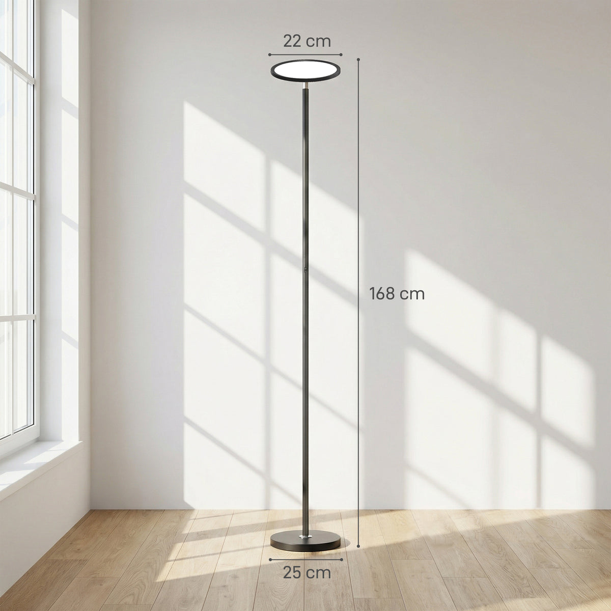 Uplighter Floor Lamp with Tuya App and Music Sync, Standing Lamp with Adjustable Head for Living Room Bedroom, Black