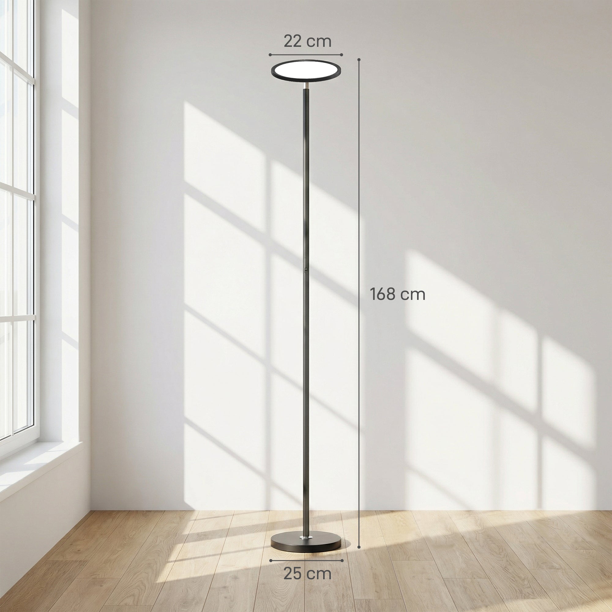 Uplighter Floor Lamp with Tuya App and Music Sync, Standing Lamp with Adjustable Head for Living Room Bedroom, Black