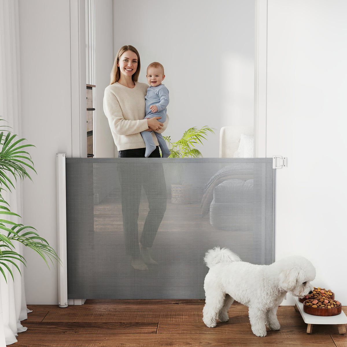 PawHut Retractable Pet Safety Gate, Folding Dog Barrier, Grey