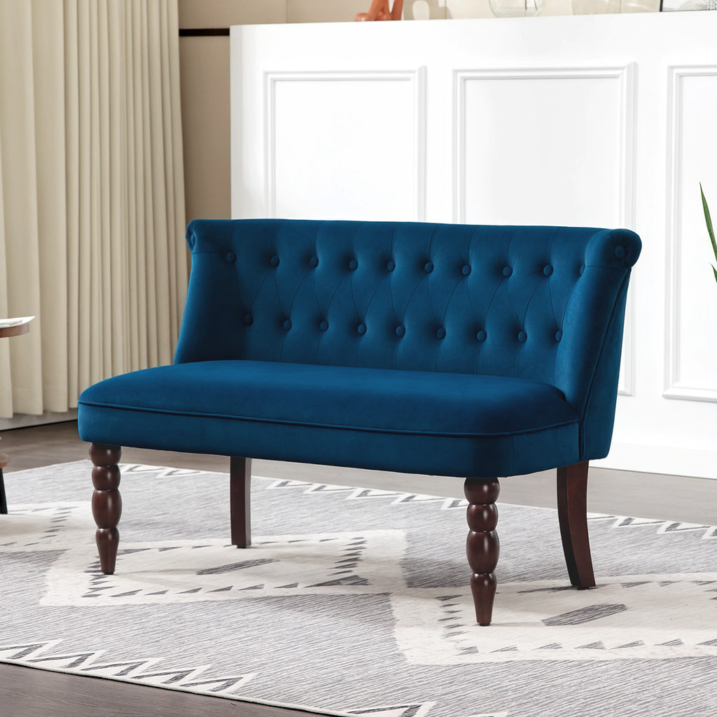 HOMCOM Velvet 2 Seater Sofa, Button Tufted Wingback Loveseat with Rubber Wood Legs for Living Room, Bedroom, Dark Blue