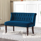 HOMCOM Velvet 2 Seater Sofa, Button Tufted Wingback Loveseat with Rubber Wood Legs for Living Room, Bedroom, Dark Blue