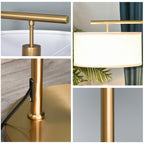 Floor Lamp, Modern Standing Lamp with Linen Lampshade, Round Base for Living Room, Bedroom, Dining Room, 153cm, Gold Tone and White