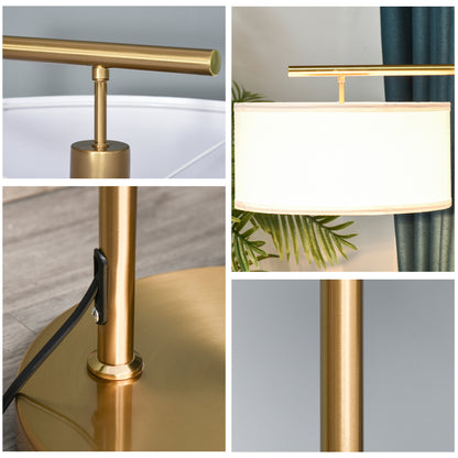 Floor Lamp, Modern Standing Lamp with Linen Lampshade, Round Base for Living Room, Bedroom, Dining Room, 153cm, Gold Tone and White
