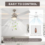 Ceiling Fan with LED Light, Flush Mount Ceiling Fan Lights with Reversible Blades, Pull-chain, Silver and Natural Tone