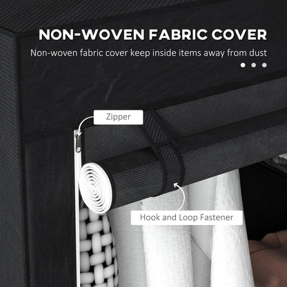 Fabric Wardrobe w/ Shelves Hanging Rail Foldable Wardrobe Black