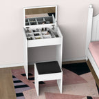 HOMCOM Dressing Table with Mirror and Stool, Vanity Makeup Table with Flip Up Mirror, Vanity Desk with Storage Unit and Padded Seat, White