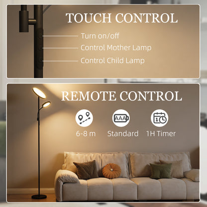 LED Floor Lamp for Living Room, Stepless Dimmable Standing Lamp, Mother and Child Uplighter with Reading Light, 4 Scene Modes, 2700K-6500K Colour Temps, 4 Brightness Levels, Remote Control