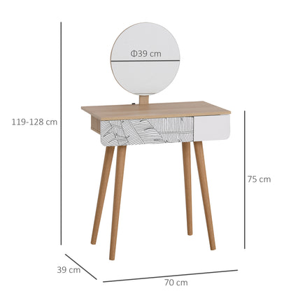 Dressing Table with Drawer and Mirror height adjustable Wooden Oak Color  Bedroom Dressing Room Elegant and Durable